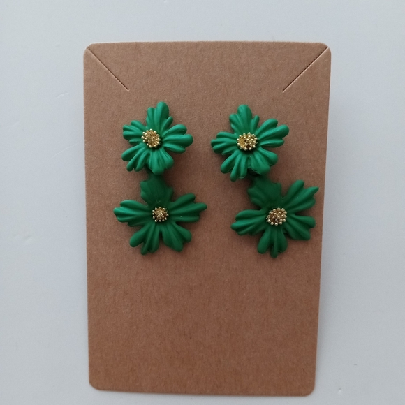 Fashion Jewelry Double Flower Dangle Earrings - Picture 3 of 5